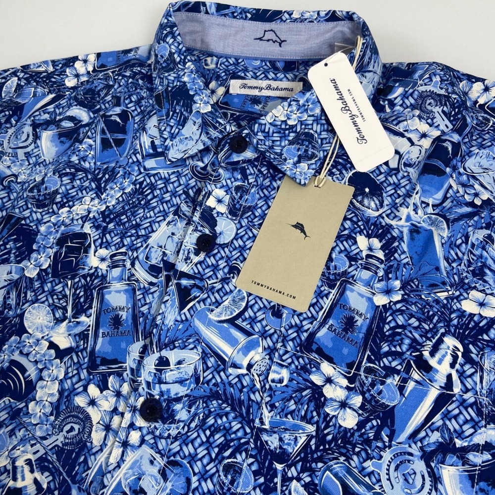 Tommy Bahama Men XXL Blue Island Mixer Silk Blend Button Down Shirt NEW Vacation